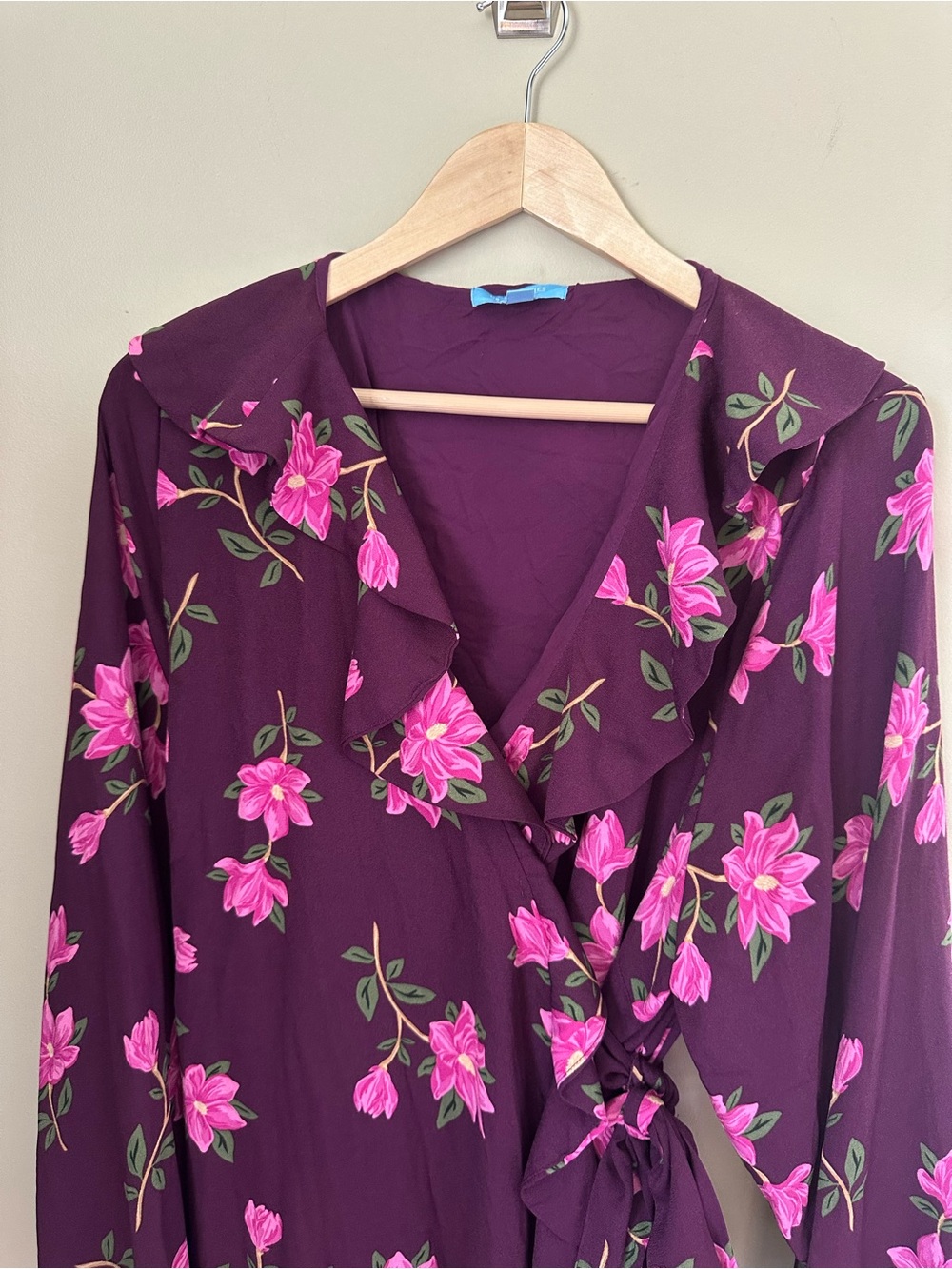 Draper James RSVP Plum Floral Ruffle Wrap Surplice Midi Dress 1X - Picture 3 of 9